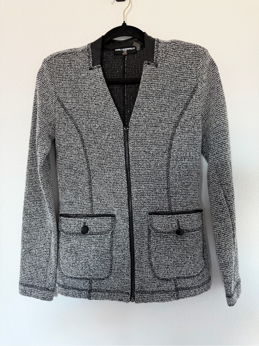 Karl Lagerfeld Black & White Tweed Zip-Up Cardigan XXS